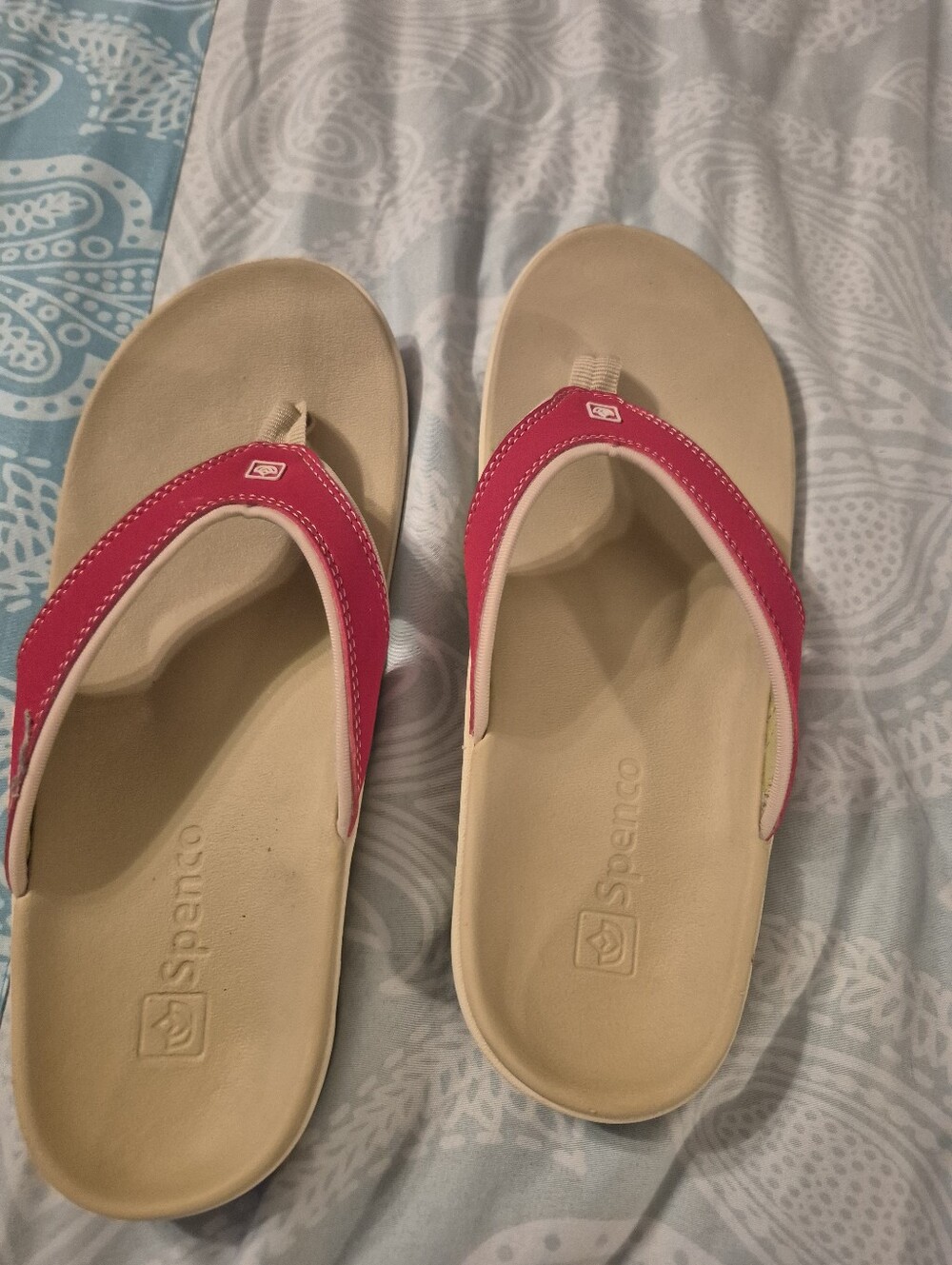 Spenco Pink Strap Beige Footbed Flip Flops